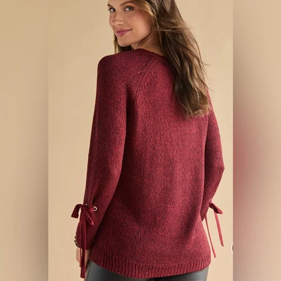 Francesca's Galilea Lace Up Pullover Sweater - NWT - Burgundy - Picture 3 of 4